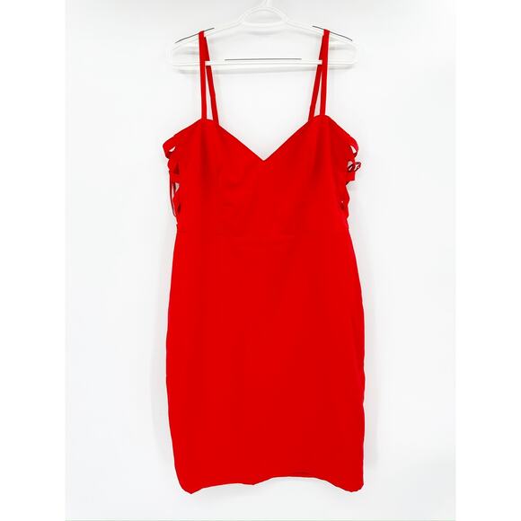 Theia Red Side Panel Sleeveless Sweetheart Sheath Dress Size 14 - Picture 4 of 7